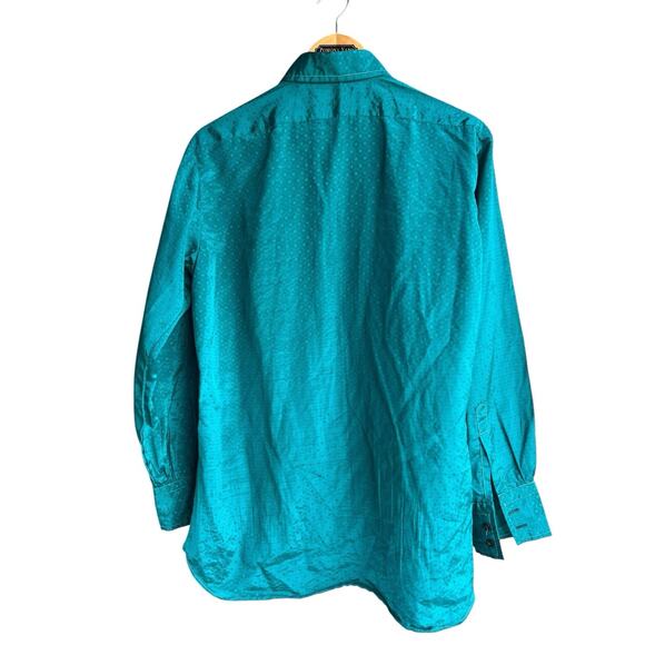 VTG  Women's Career 2X  Blouse Silky Jacquard Button Up Long Sleeve Jade Green - Picture 4 of 5